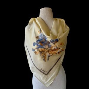 Vtg 80s Cacharel Silk Blend Floral Scarf 34x37” Sheer Rolled Edge Cottage EUC
